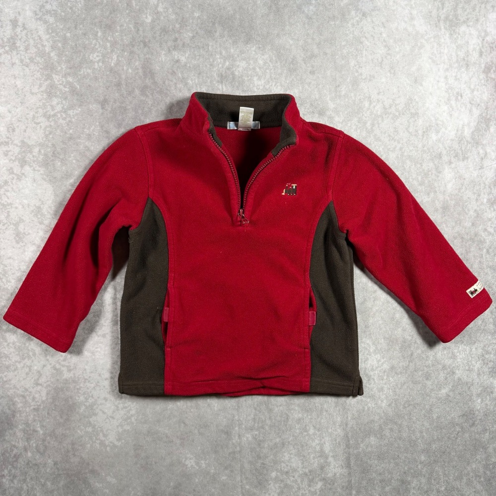 Janie and Jack Boys Red Brown Fleece Quarter Zip Train Pullover Sweater 3T